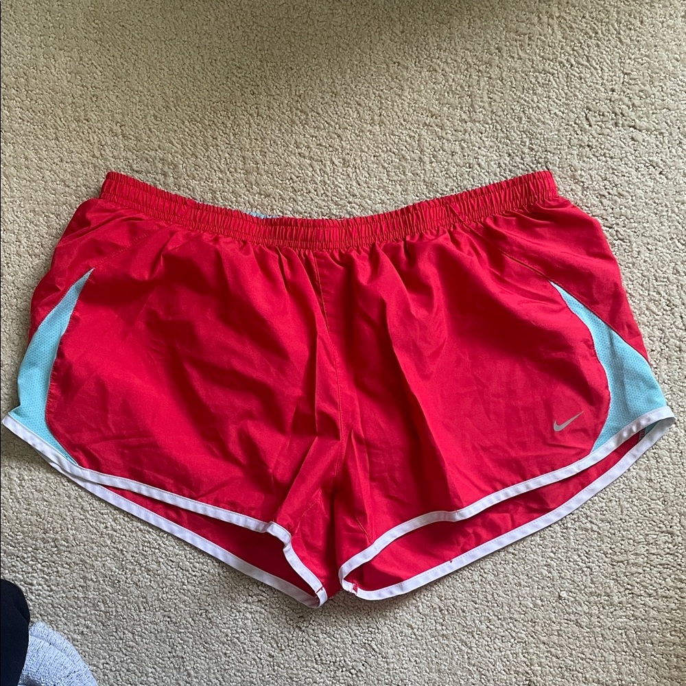 Nike Women's Red and Light Blue Athletic Shorts